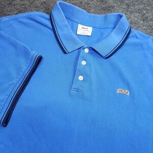 Mens Le Tigre Blue Cotton Tiger Embroidered Collared Polo Golf Shirt XXL Preppy